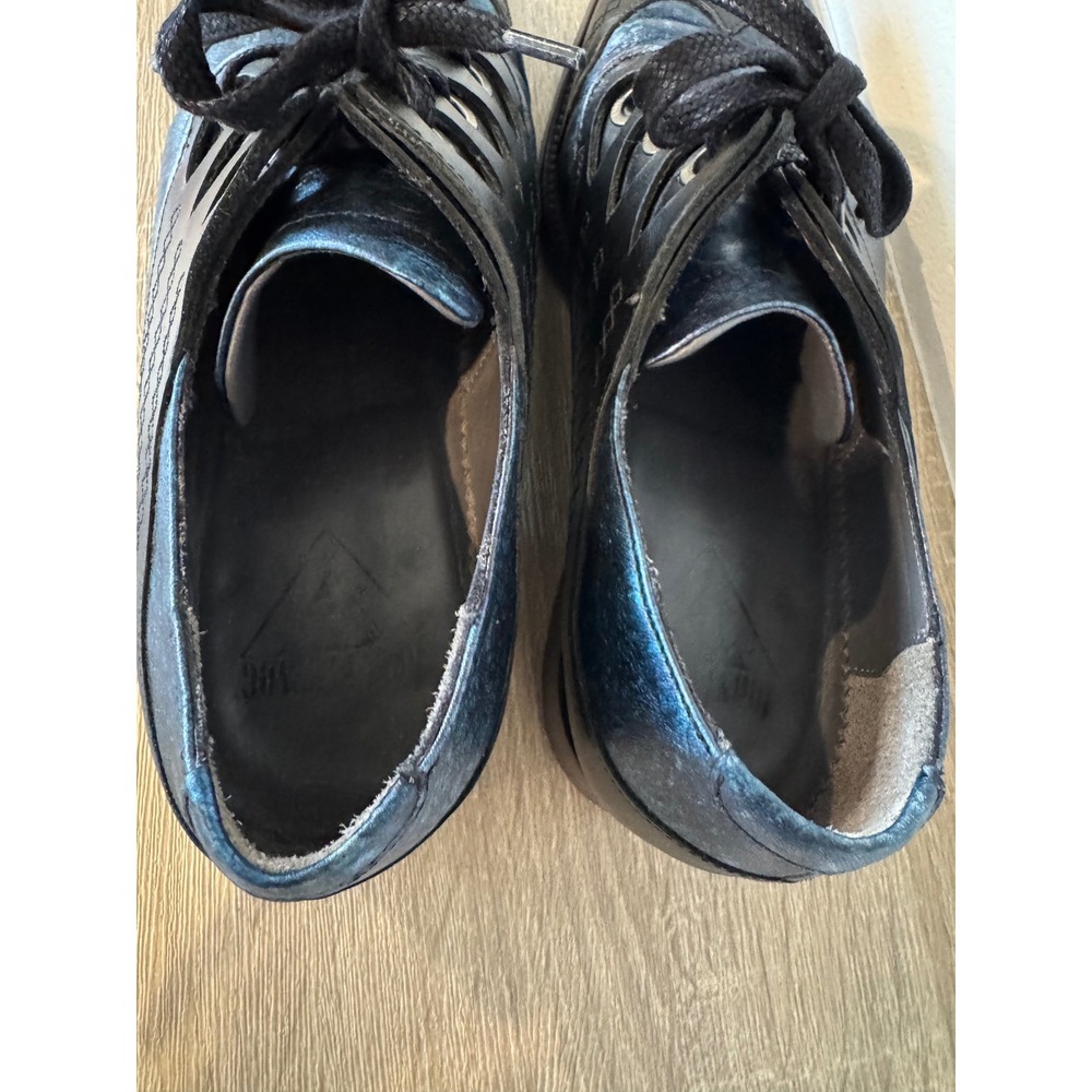 John Fluevog Rufus Magoo Cavalier Scalloped Eyelet Derby Shoes Blue Black Mens 9 - Picture 7 of 13
